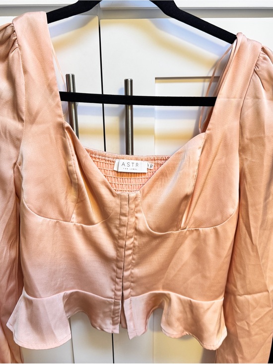 Astr Tops - Astr Peach Satin Peplum Blouse